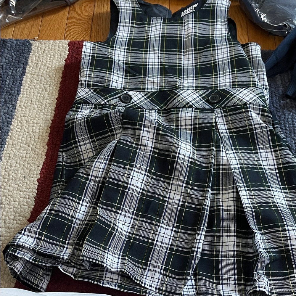 Lands' End Kids Plaid Dress - Black, White, Green